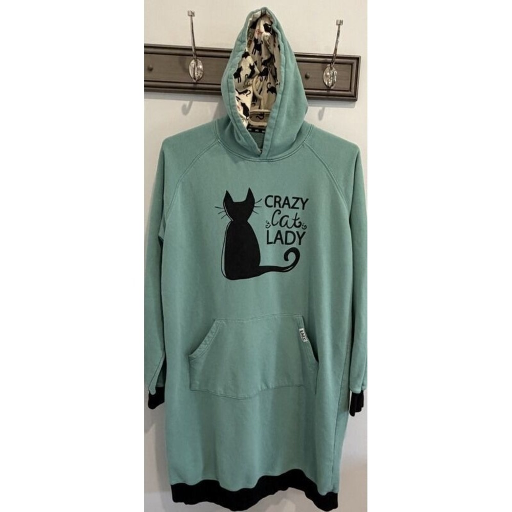 Lazy One Crazy Cat Lady Sleep Hoodie Night Gown Loungewear Size L XL